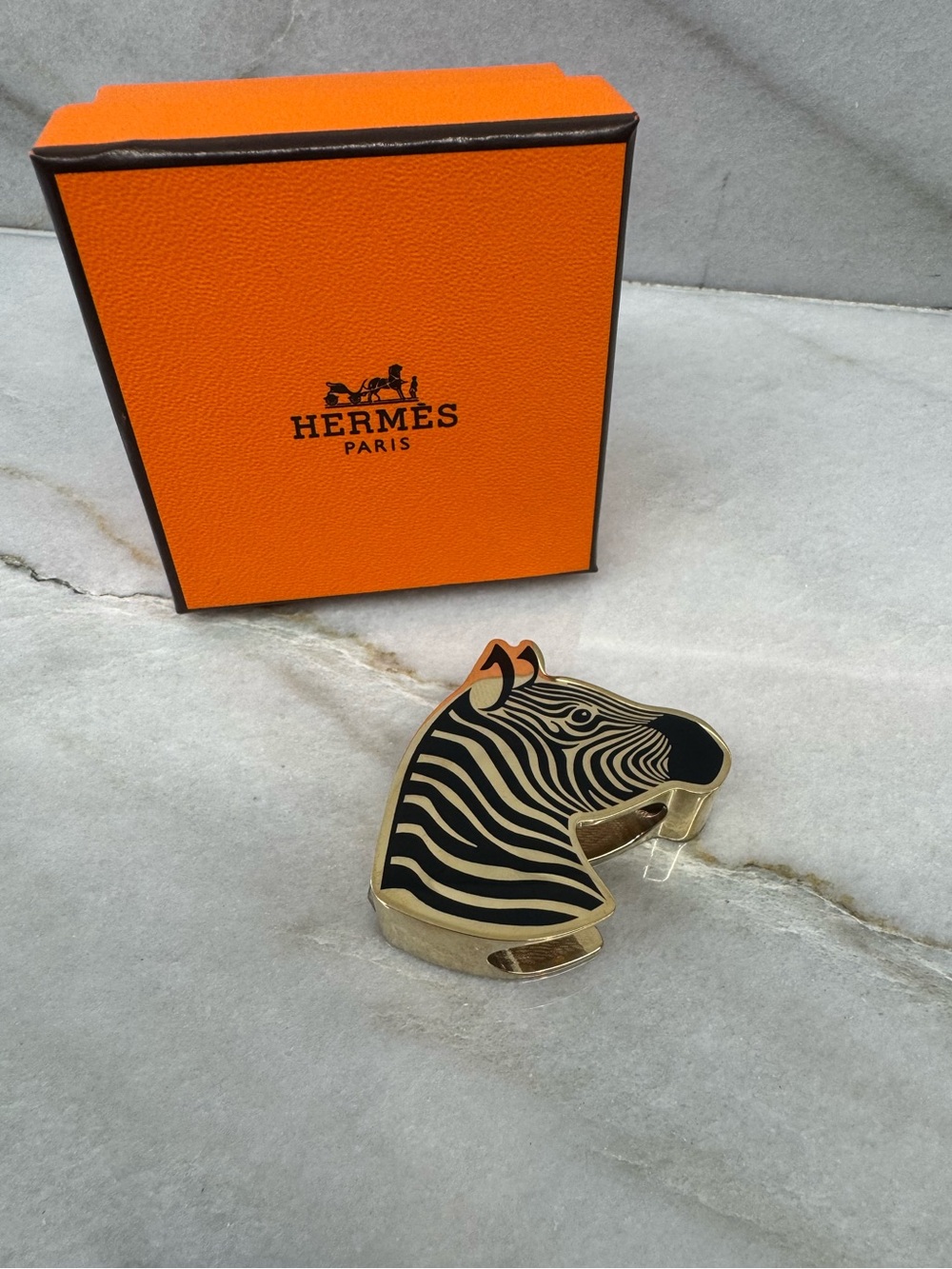 Hermès Zebre Scarf 90 Ring Permabrass